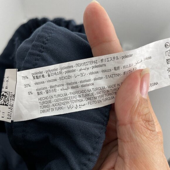 zara navy blue belted pants size M cuffed hems tapered leg elastic waist pockets - Picture 8 of 8